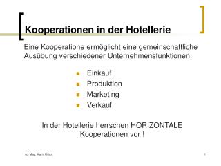 Kooperationen in der Hotellerie