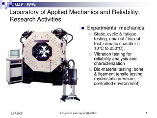 Laboratory of Applied Mechanics and Reliability: Research Activities