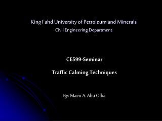 King Fahd University of Petroleum and Minerals Civil Engineering Department