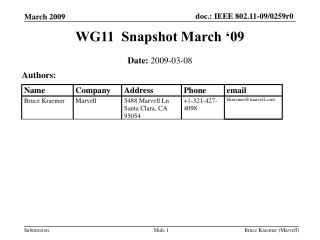 WG11 Snapshot March ‘09