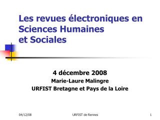 Les revues électroniques en Sciences Humaines et Sociales