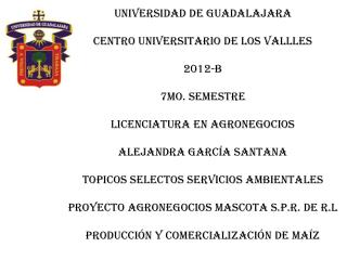 UNIVERSIDAD DE GUADALAJARA CENTRO UNIVERSITARIO DE LOS VALLLES 2012-B 7MO. SEMESTRE