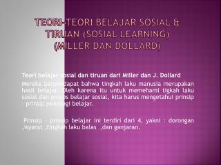 Teori-teori Belajar Sosial &amp; Tiruan (Sosial Learning) (Miller dan Dollard)