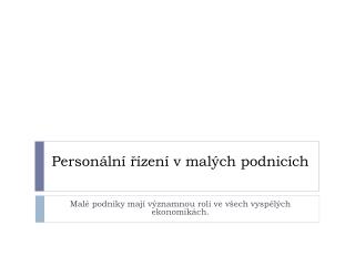 Personální řízení v malých podnicích