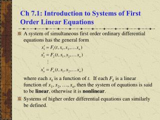 Ch 7.1: Introduction to Systems of First Order Linear Equations