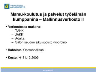 Mamu-koulutus ja palvelut työelämän kumppanina – Mallinnusverkosto II