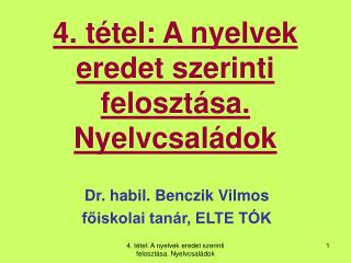 4. tétel: A nyelvek eredet szerinti felosztása. Nyelvcsaládok