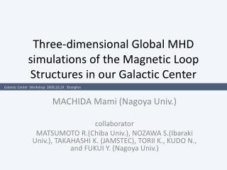 Three-dimensional Global MHD simulations of the Magnetic Loop Structures in our Galactic Center