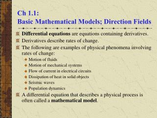 Ch 1.1: Basic Mathematical Models; Direction Fields