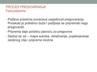 PROCES PREGOVARANJA Faza pripreme