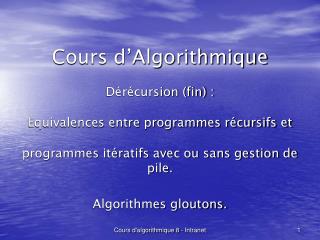 Cours d’Algorithmique