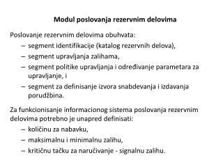 Modul poslovanja rezervnim delovima