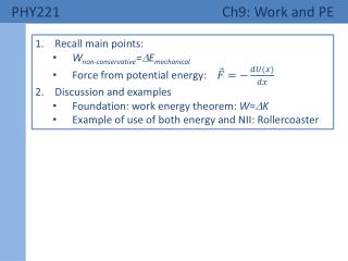 PHY221 	 Ch9: Work and PE