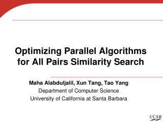 Optimizing Parallel Algorithms for All Pairs Similarity Search