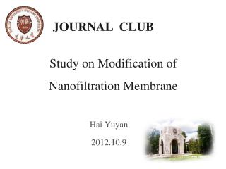 Study on Modification of Nanofiltration Membrane