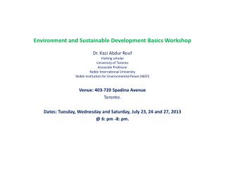 Environment and Sustainable Development Basics Workshop