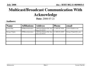 Multicast/Broadcast Communication With Acknowledge