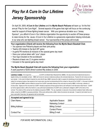 Play for A Cure In Our Lifetime Jersey Sponsorship