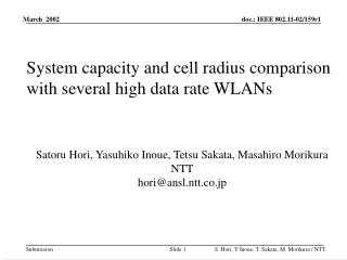 System capacity and cell radius comparison with several high data rate WLANs