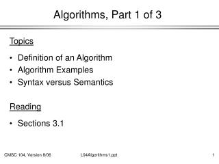 Algorithms, Part 1 of 3