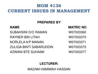 MGM 4136 CURRENT ISSUES IN MANAGEMENT