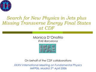 Search for New Physics in Jets plus Missing Transverse Energy Final States at CDF