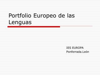 Portfolio Europeo de las Lenguas