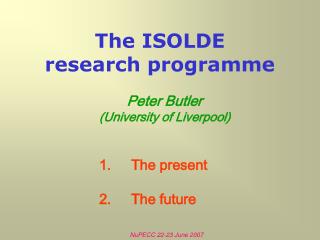 The ISOLDE research programme