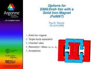 Options for E906/Drell-Yan with a Solid Iron Magnet (Fe906?) Paul E. Reimer 20 June 2008