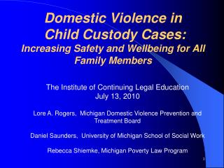 Domestic Violence in Child Custody Cases: Increasing Safety and Wellbeing for All Family Members