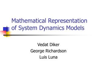 Mathematical Representation of System Dynamics Models