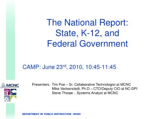 The National Report: State, K-12, and Federal Government