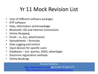 Yr 11 Mock Revision List
