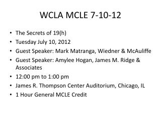 WCLA MCLE 7-10-12
