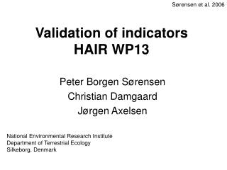 Validation of indicators HAIR WP13