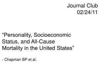 Journal Club 02/24/11