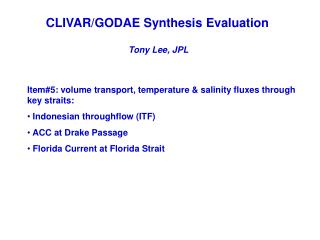 CLIVAR/GODAE Synthesis Evaluation