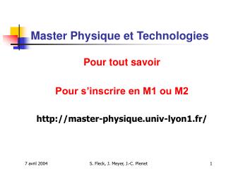 Master Physique et Technologies