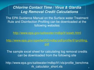 Chlorine Contact Time / Virus &amp; Giardia Log Removal Credit Calculations