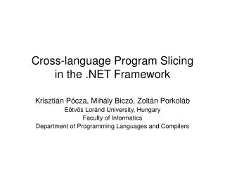 Cross-language Program Slicing in the .NET Framework