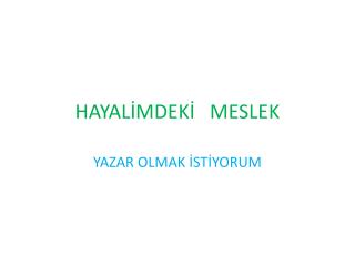 HAYALİMDEKİ MESLEK