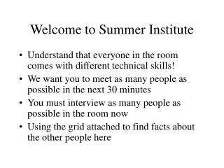 Welcome to Summer Institute