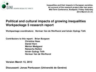 Inequalities and their impacts in European societies.