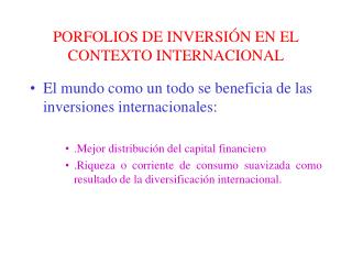 PORFOLIOS DE INVERSIÓN EN EL CONTEXTO INTERNACIONAL