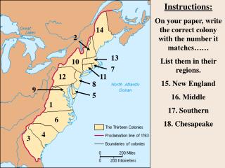 Instructions: On your paper, write the correct colony with the number it matches……