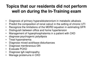 Topics that our residents did not perform well on during the In-Training exam