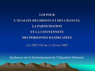 LOI POUR L’ EGALITE DES DROITS ET DES CHANCES, LA PARTICIPATION ET LA CITOYENNETE