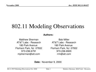 802.11 Modeling Observations