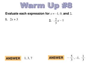 Evaluate each expression for x = –1, 0, and 2 .