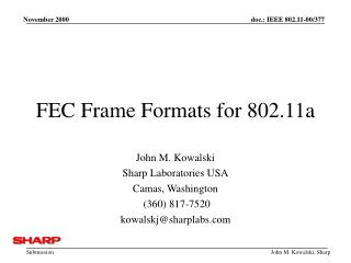 FEC Frame Formats for 802.11a